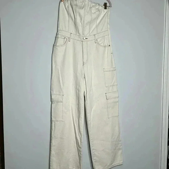 Women's Tube Cargo Denim Jumpsuit - 
Off -White M - Picture 3 of 12